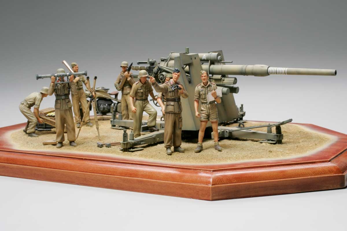 Tamiya 1/35 Scale German 88mm Flak 36/37 Gun Model Kit – Includes Zündapp Motorcycle & Figures