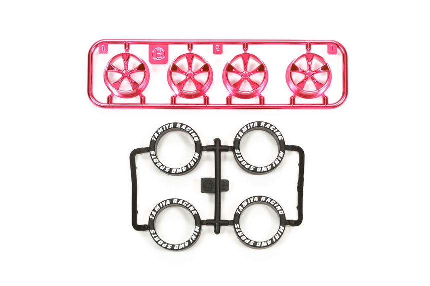 Tamiya Mini 4WD Model Mini 4WD Low-Profile Tire & Pink Plated Wheels Set 95333 